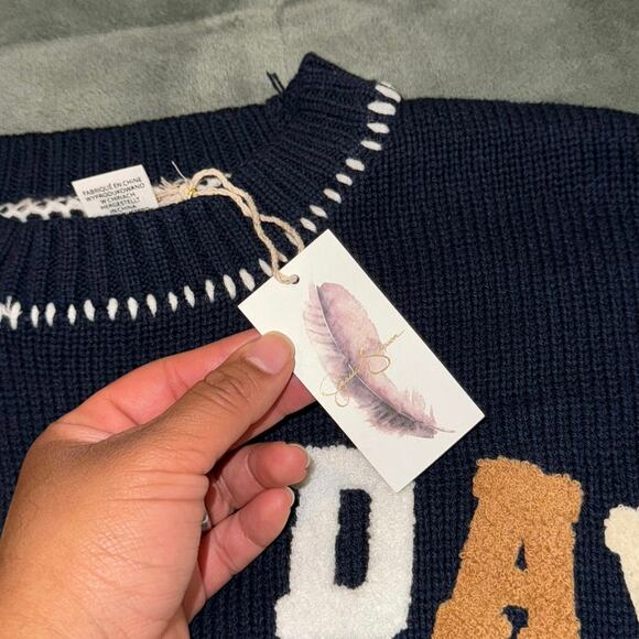 Jessica Simpson Game Day Navy Blue Cropped Pullover Sweater Women's XS NEW NWT - Picture 8 of 10
